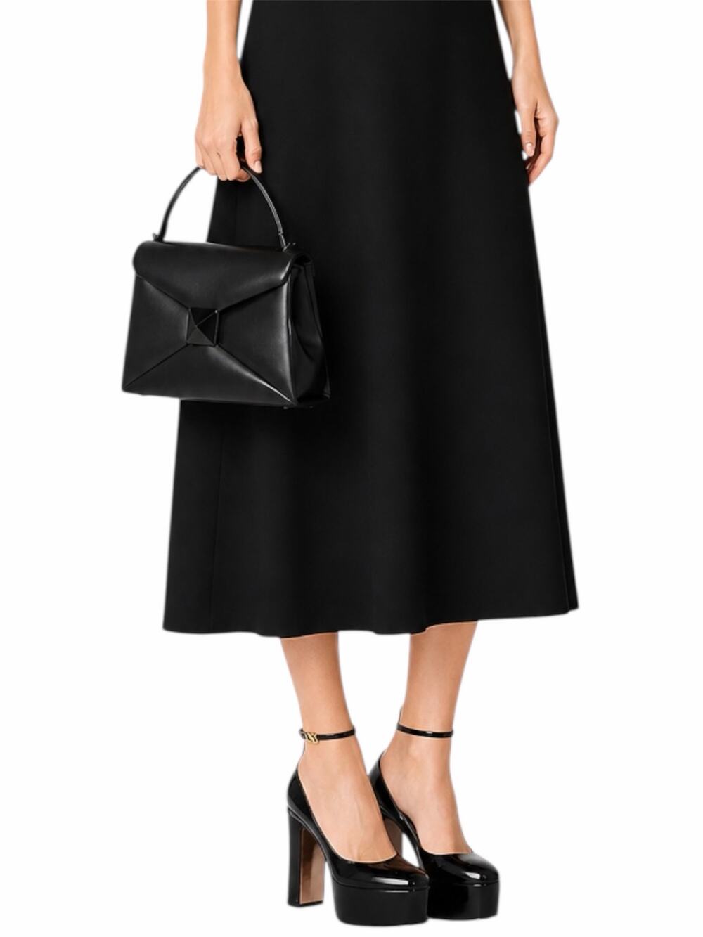 Valentino Garavani One Stud Small Top Handle Leather Flap Bag Black